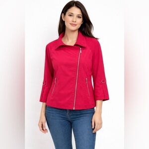 TanJay Petites 8P Hot Pink Asymmetrical Zip-Up Jacket Lightweight Outerwear Coat